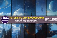 Futuristic City Background Digital Paper PNG Product Image 1