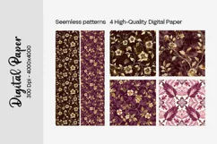 Burgundy Digital Papers | Floral Digital paper Product Image 1