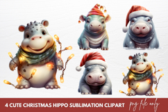 Cute Christmas Hippo Sublimation Clipart Product Image 1
