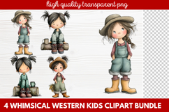 4 Whimsical Western Kids Clipart | Cute Cowboy &amp; Cowgirl PNG Product Image 1