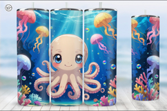 Cute Octopus Tumbler Sublimation, 20 oz Tumbler Wrap Product Image 2