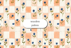 Blue Floral Checkerboard Seamless Watercolor Pattern Product Image 1