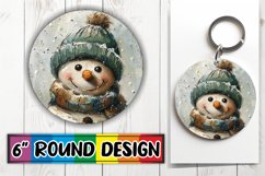Cute Christmas Snowman Keychain Round Design Sublimation Product Image 1