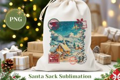 Christmas Village Santa Sack, Vintage Christmas Gift Bag Product Image 1