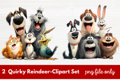 2 Quirky Reindeer Clipart Set | Fun Holiday Reindeer PNG Product Image 1