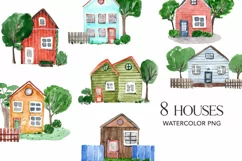Watercolor houses clipart. house illustration, cozy vintage Product Image 1
