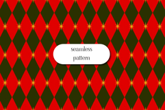 Red and Green Harlequin Seamless Pattern with Gold Stars Product Image 1