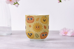 Funny Sunflower Pumpkin Faces Seamless Pattern, Digital Pape Product Image 7