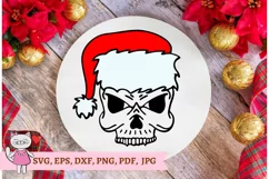 Christmas Skull with Santa hat svg, file for cutting Product Image 7