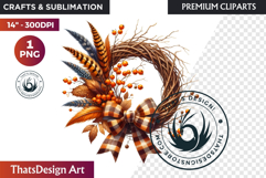 Cozy Autumn Wreath - Boho Farmhouse Fall Clipart PNG Product Image 1