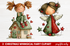 2 Christmas Whimsical Fairy Clipart | Cute Holiday Fairies Product Image 1
