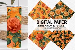 Orange Roses Flowers Digital Paper - Flowers Background Product Image 1