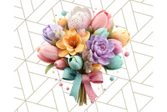 Pastel Flower Bouquet PNG Clipart, Elegant Floral Art Product Image 5