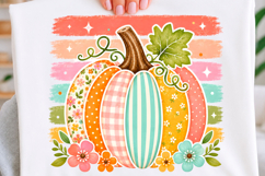 Retro Pastel Patchwork Pumpkin Png T-shirt Product Image 1