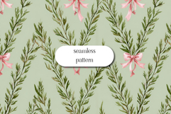 Watercolor Pine Garland Pattern with Pink Ribbon Bows Product Image 1