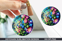 Flower Keychain Sublimation - Summer Keychain PNG Design Product Image 1