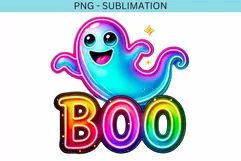 Neon Boo Ghost PNG Digital Download, Halloween Sublimation Product Image 4