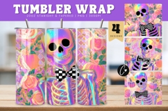 Iridescent Halloween Skeleton Tumbler Wraps PNG Product Image 1