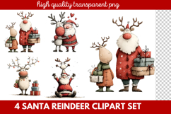 4 Santa Reindeer Clipart Set | Cute Christmas Reindeer PNG Product Image 1