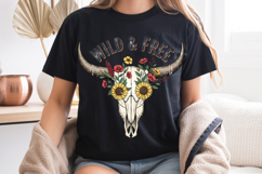 Floral Cow Skull Png, Wild and Free Western Sublimation Product Image 8