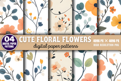 Cute Floral Flowers Digital Paper Patterns PNG Product Image 1