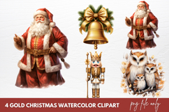 Gold Christmas Watercolor Clipart Sublimation Product Image 1