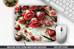 Rose Flower Mouse Pad, Valentine Mouse Pad PNG Design Product Image 1