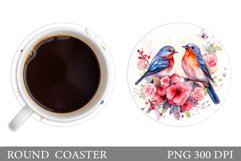 Birds Coaster Sublimation. Birds Flowers Coaster Design Product Image 1