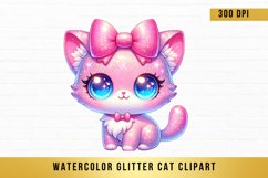 Watercolor Glitter Cat Clipart, Glitter Cute Cat Clipart Product Image 1