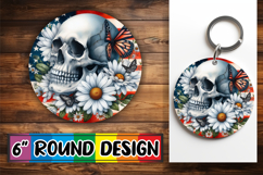 Whimsical Round Keychain Sublimation PNG, Skull USA Product Image 1
