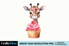 Giraffe Loves Cupcake Valentine Clipart Product Image 1