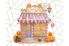 Pastel Halloween Town PNG Clipart, Spooky Shops & Homes Png Product Image 5