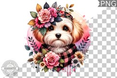Dog With Flowers Sublimation - Clipart PNG Design Product Image 1
