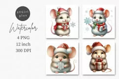 Christmas mouse clipart, Christmas clipart, Watercolor Product Image 1