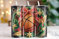Merry Basketball Tumbler Wrap | Christmas Wrap Product Image 1
