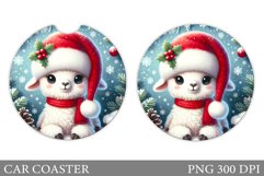 Lama Car Coaster Sublimation. Christmas Car Coaster Design Product Image 1