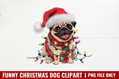 Funny Christmas Dog Watercolor Clipart PNG Product Image 1