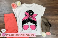Pink Messy bun Svg, Mom Life Glasses Bandana Product Image 4