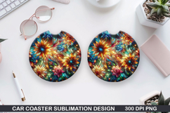 Flower Car coaster sublimation, Summer Coaster PNG Design Product Image 1