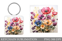 Flowers Keychain Sublimation. Summer Flowers Keychain Design Product Image 1