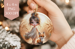 Cute Girl and Fox Ornament PNG Product Image 1