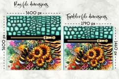 Flowers on Animal Print Lunch Bag Design, Embossed Leather Product Image 2