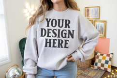 Ash Gildan 18000 Crewnwck Sweatshirt Mockup, gildan 18000 Product Image 1