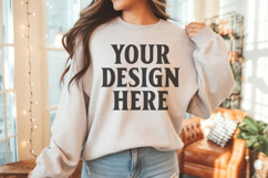 Gildan 18000 Ash Mockup , Crewneck Sweatshirt Boho Mock-up Product Image 1