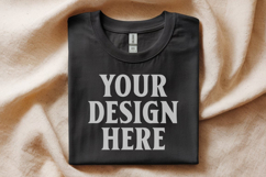 Gildan 64000 Black Folded T-Shirt Mockup | Flat Lay Unisex Product Image 1
