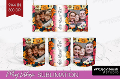Retro Flowers Photo Mug Wrap PNG - Floral Picture Frame Mug Product Image 1