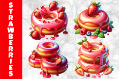 Strawberry Donuts with Glaze Clipart, Donut Lover Prints Product Image 1