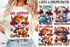 Cute Highland Cow Sublimation, Coffee Lover Quotes PNG Product Image 1