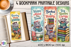 Hippo Reader Printable Bookmarks, Reading Quotes PNG Product Image 1