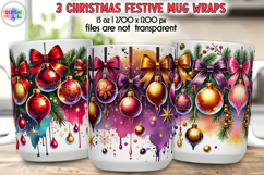 Christmas Ornaments Mug Wrap, Watercolour Christmas Mug Wrap Product Image 1